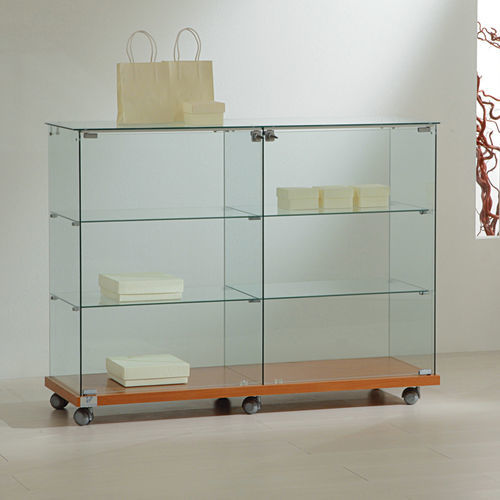 Vitrine contemporaine - 12/90 - Italvetrine - en îlot / en verre trempé / en wengé