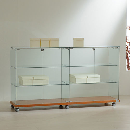 Vitrine contemporaine - 16/90 - Italvetrine - en îlot / en verre trempé / en wengé