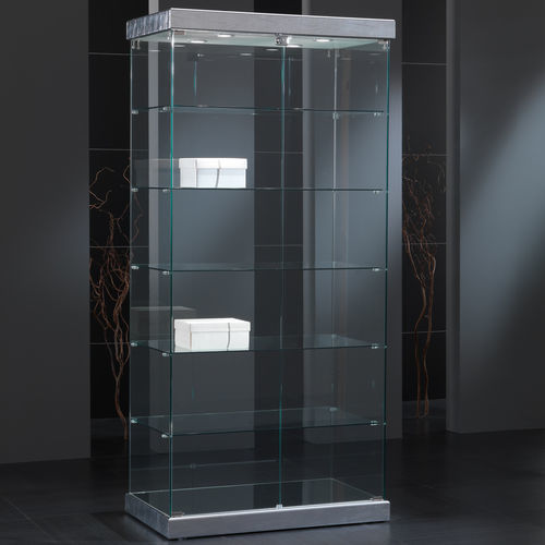 Vitrine contemporaine - 9/S - Italvetrine - en verre trempé / en simili cuir / éclairée