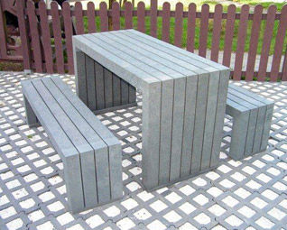 Ensemble table et bancs contemporain - Architectural Street Furnishings - en plastique recyclé / d'extérieur / pour espace public
