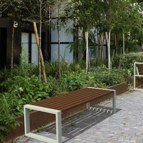 Banc de jardin contemporain - LASD 007, LASD 005 - Tecnodeck - en acier à revêtement par poudre / WPC / avec dossier
