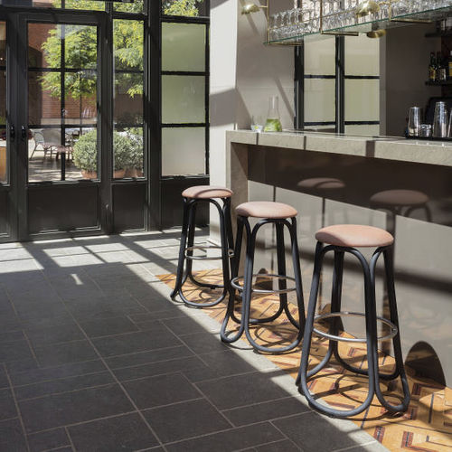 Tabouret de bar contemporain - GRES - expormim - en cuir / en tissu / avec piètement en rotin