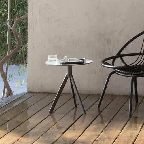 Table d'appoint contemporaine - CAFE - expormim - en HPL / avec piètement en acier inoxydable / ronde