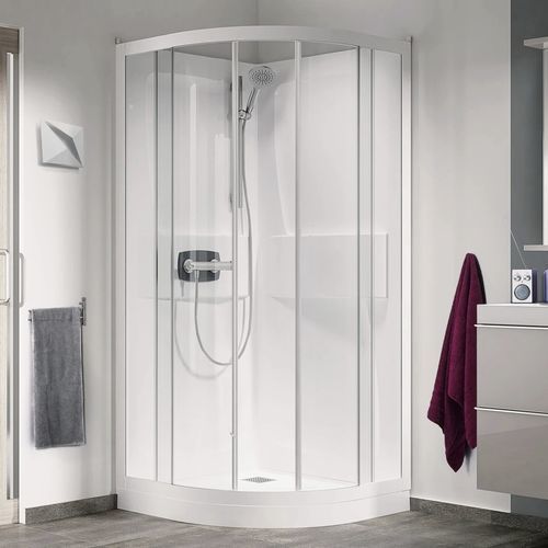Cabine de douche en verre - Kineprime R80 et R90 - Kinedo - en aluminium laqué / à portes coulissantes / avec porte pivotante