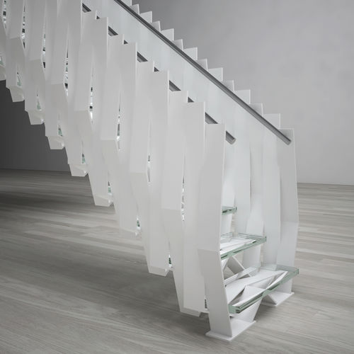 Escalier haut de gamme - INTERLACE - EeStairs - droit / à marches en verre / structure en métal