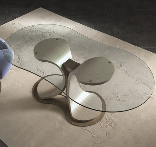 Table contemporaine - TA68 MISTRAL  - CARPANELLI - en verre / avec piètement en plaqué bois / ovale