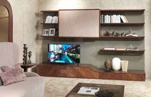 Ensemble TV mural contemporain - LB33 DESYO  - CARPANELLI - en bois / avec tiroirs / avec étagères