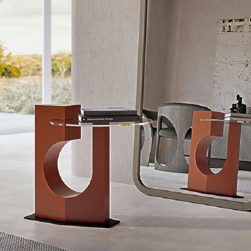 Guéridon contemporain - TL75B SEE YE LACCATO - CARPANELLI - en bois laqué / en verre / avec piètement en métal
