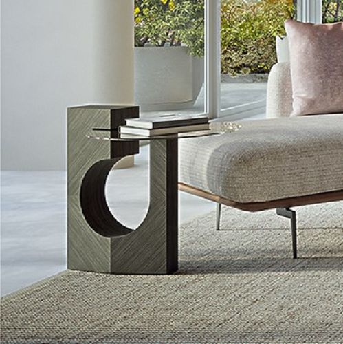 Table d'appoint design original - TL73-TL74 SEE YE TAY CHIARO-SCURO - CARPANELLI - en verre / avec piètement en bois / piètement central