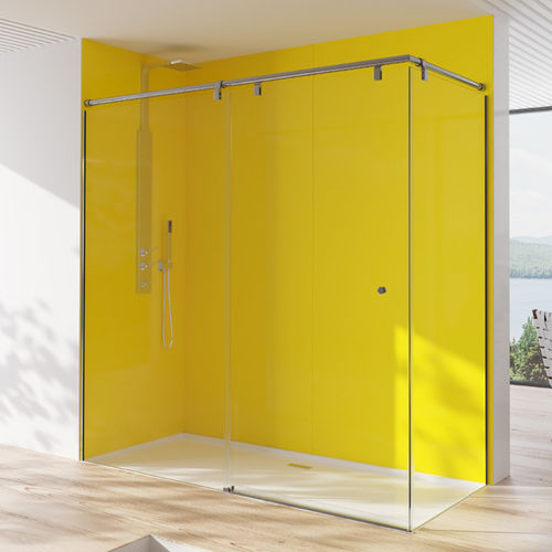 Paroi de douche coulissante - ANNA LOUIS + ANNA MINA - Lasser, S.A. - d'angle / en verre trempé