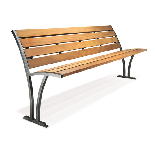 Banc public contemporain - FREESIA - Victor Stanley - en bois / en acier / avec dossier