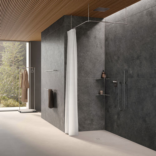 Barre de rideau de douche en acier inoxydable brossé - DSE800F - PHOS Design GmbH - d'angle / en forme de L