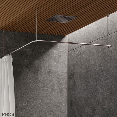 Barre de rideau de douche en acier inoxydable brossé - DSE800F - PHOS Design GmbH - d'angle / en forme de L