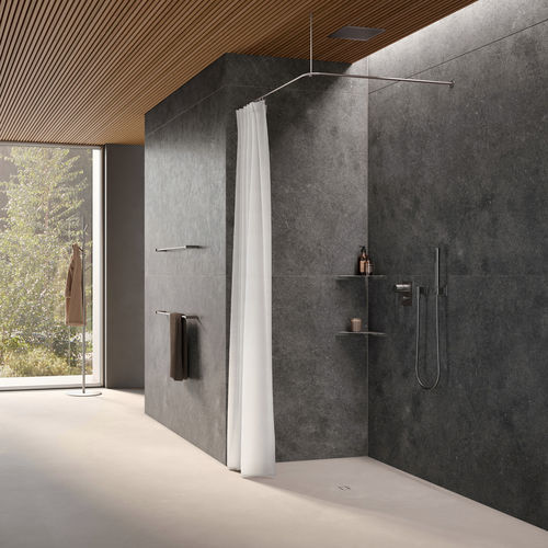 Barre de rideau de douche en acier inoxydable brossé - DSE800K45 - PHOS Design GmbH - d'angle / en forme de L