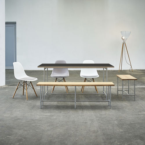 Table à manger design minimaliste - KATI-E1-MS - PHOS Design GmbH - en mélaminé / avec piètement en acier inoxydable / rectangulaire