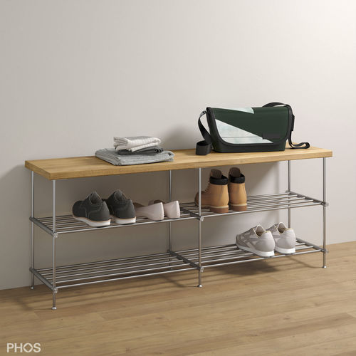 Étagère à chaussures moderne - SB1200-2-Eiche - PHOS Design GmbH - auto-portante / en acier inoxydable brossé / en inox