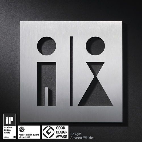 Pictogramme de porte pour sanitaire - PS0201 - PHOS Design GmbH - en acier inoxydable brossé / à coller / pour bureau