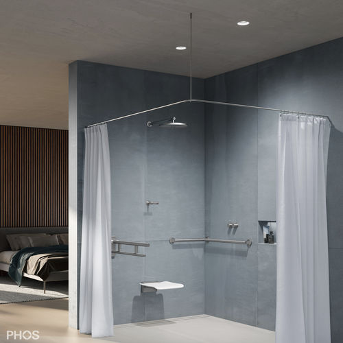 Barre de rideau de douche en acier inoxydable brossé - DSE1000 - PHOS Design GmbH - d'angle / en forme de L
