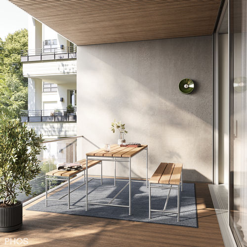 Ensemble table et bancs contemporain - Outdoor Garnituren - PHOS Design GmbH - en teck / en inox / de jardin