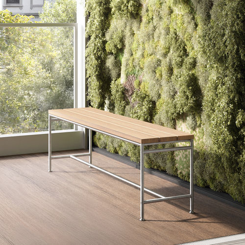 Banc design minimaliste - Outdoor Sitzbänke - PHOS Design GmbH - en acier inoxydable / en teck / sans dossier