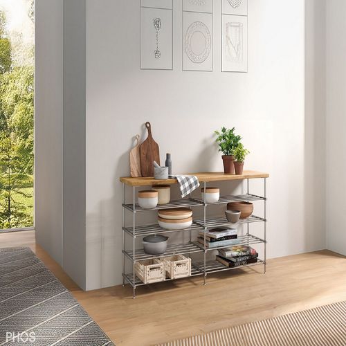 Étagère à roulettes - SBS600-4-EICHE - PHOS Design GmbH - design minimaliste / en acier inoxydable / en acier inoxydable brossé