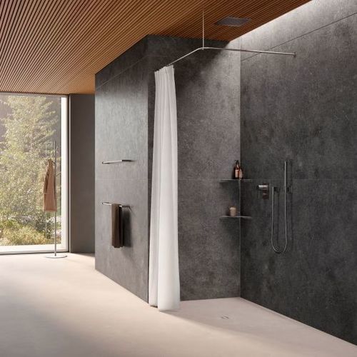 Barre de rideau de douche en acier inoxydable brossé - DSE800K45 - PHOS Design GmbH - d'angle / en forme de L
