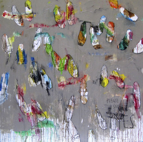 Tableau décoratif acrylique - YES - ICI ET LA - abstrait / pour bureau / pour hôtel