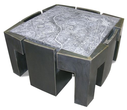 Table design original - CONNECT PAISAJE   - ICI ET LA - en acier / en béton fibré / en cuir