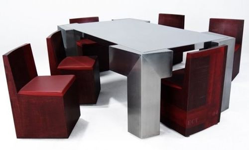 Ensemble table et chaises design original - BIG CONNECT US  - ICI ET LA - pour intérieur / en acier / en acier inoxydable