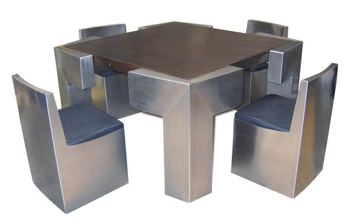 Ensemble table et chaises design original - BIG CONNECT_WENGUÉ - ICI ET LA - pour intérieur / en bois / en acier inoxydable