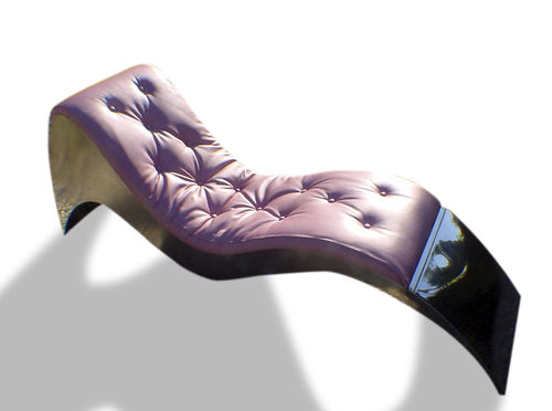 Chaise longue design original - THE PINK WAVE  - ICI ET LA - en cuir / en acier inoxydable poli / d'extérieur