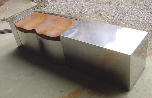 Banc contemporain - LLAVANERES  - ICI ET LA - en bois massif / en acier inoxydable poli / à double assise