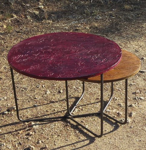 Table gigogne design original - EMPREINTES N - ICI ET LA - en béton fibré / avec piètement en métal / ronde