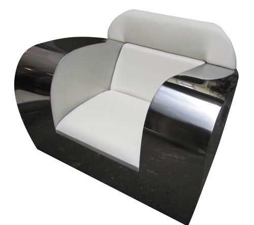 Fauteuil club contemporain - FAT ASS  - ICI ET LA - en cuir / en acier inoxydable poli / fait main