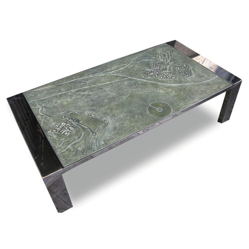 Table basse contemporaine - PAISAJE DE LA MEMORIA III - ICI ET LA - en acier inoxydable / en pierre reconstituée / avec piètement en acier inoxydable