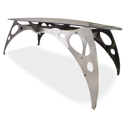 Table design original - BRIDGE - ICI ET LA - en verre / avec piètement en acier / avec piètement en aluminium