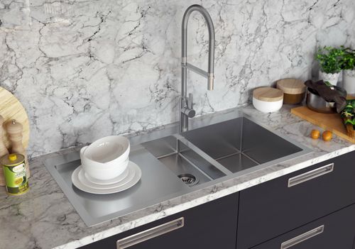 Évier 2 bacs - LUNA LUN 151N/M - Aquasanita - avec égouttoir / en inox / encastrable