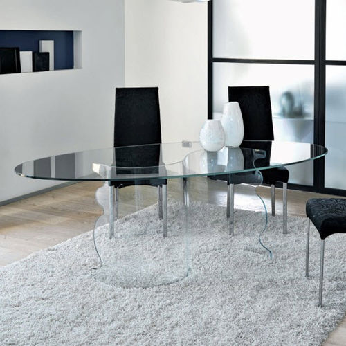 Table à manger contemporaine - ALFA : TAV009 - unico italia - en verre trempé / ovale / rectangulaire