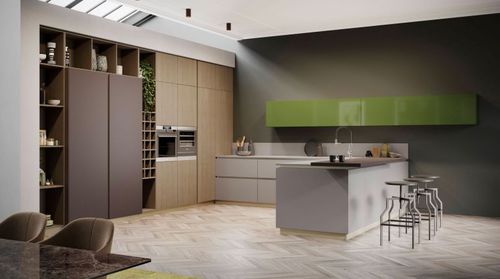 Cuisine contemporaine - AMBIENTE CHIC - Arrex - en stratifié / en bois / en U