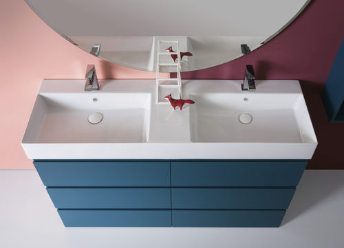 Vasque console - ELEGANCE - COMPAB - en céramique / avec mitigeur / double