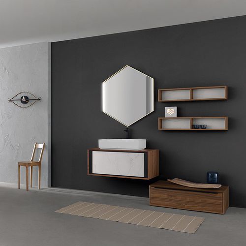Meuble vasque suspendu - 41 A/B / 44 A/B / 46 / 48 / 50 A/B / 51 A/B / 55 - COMPAB - en noyer / contemporain / avec tiroirs