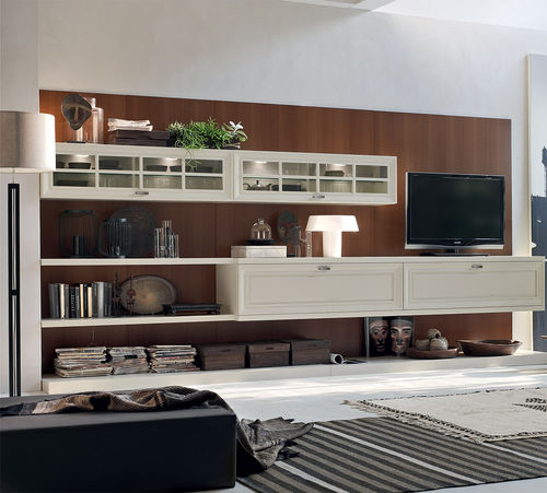 Ensemble TV mural contemporain - MU455 - Maronese - en bois laqué / en noyer