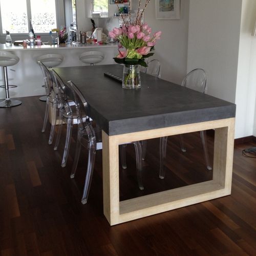 Table à manger contemporaine - ANNEAU - BALIAN BETON Atelier - en béton bfuhp Ductal® / en chêne / rectangulaire
