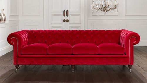 Canapé de style chesterfield - BELCHAMP - distinctive chesterfields - en tissu / rouge / 3 places
