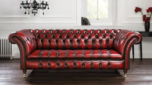 Canapé de style chesterfield - BLENHEIM  - distinctive chesterfields - en cuir / rouge / 3 places