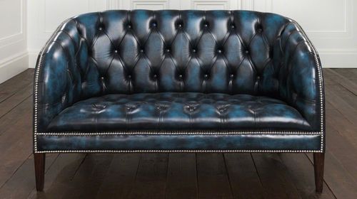 Canapé de style chesterfield - BURGHLEY - distinctive chesterfields - en cuir / bleu / 2 places