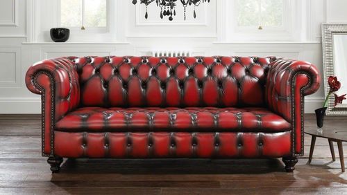 Canapé de style chesterfield - KENSINGTON - distinctive chesterfields - en cuir / rouge / 2 places