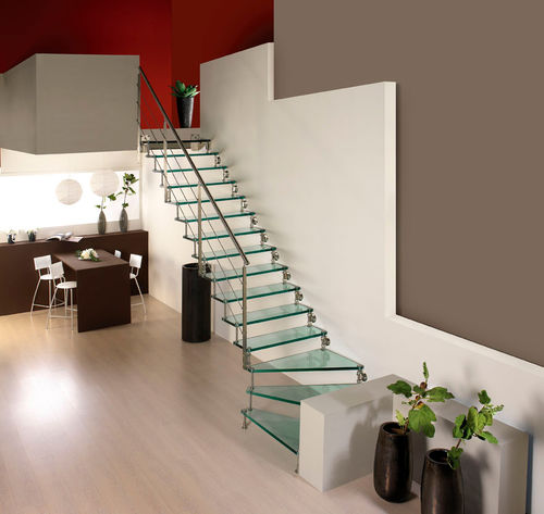 Escalier quart tournant - Swing Light - CAST DESIGN - demi-tournant / à marches en verre / structure en acier inoxydable