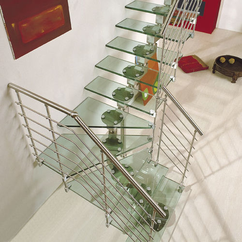 Escalier quart tournant - Tekna Light Kristall - CAST DESIGN - demi-tournant / à marches en verre / structure en acier inoxydable