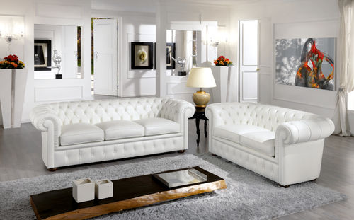 Canapé de style chesterfield - CHESTER BIANCO - Poles Salotti - en cuir / blanc / 2 places